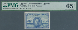 Cyprus / Zypern: 3 Piastres 1943 P. 28a, Condition: PMG Graded 65 Gem UNC EPQ. - Chipre