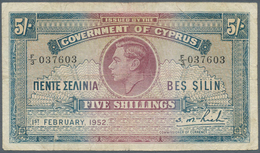Cyprus / Zypern: 5 Shillings February 1st 1952, P.29, Lightly Toned Paper With Several Folds, Small - Chipre