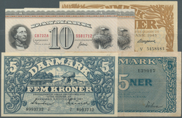 Denmark  / Dänemark: Set Of 5 Notes Containing 5 Kroner 1943 P. 30 (UNC), 10 Kroner 1943 P. 31 (XF+) - Denmark