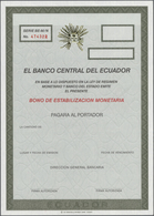 Ecuador: El Banco Central Del Ecuador "Bono De Estabilizacion Monetaria" Bond Remainder, Printed By - Ecuador