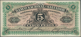 El Salvador: Banco Nacional Del Salvador 5 Pesos 1913, P.S162c, Some Soft Vertical Folds And Minor O - El Salvador