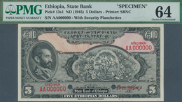 Ethiopia / Äthiopien: 10 Dollars ND(1945) Specimen P. 13s, Condition: PMG Graded 64 Choice UNC. - Etiopía