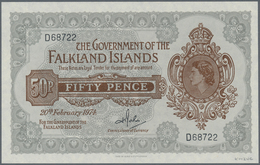 Falkland Islands / Falkland Inseln: 50 Pence 20.02.1974 P. 10b, Portrait QEII At Right, S/N D68722, - Falkland