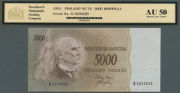 Finland / Finnland: 5000 Markkaa 1955, Almost Perfect Condition With Tiny Spots, NNGC Grading 50 AU - Finlande