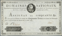 France / Frankreich: Domaines Nationaux 50 Livres 1792 Assignat, P.A62, Very Nice And Rare Note With - 1955-1959 Surchargés En Nouveaux Francs