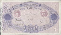 France / Frankreich: Set Of 12 Large Size Banknotes Containing 500 Francs 1920 P. 66h (F), 500 Franc - 1955-1959 Surchargés En Nouveaux Francs