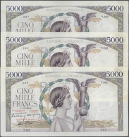 France / Frankreich: Set Of 3 CONSECUTIVE Notes 5000 Francs "Victoire" 1939 P. 97, S/N 06543291 & -3 - 1955-1959 Sobrecargados (Nouveau Francs)