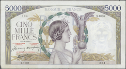 France / Frankreich: Large Lot Of 5 CONSECUTIVE Notes Of 5000 Francs "Victoire" 1942 P. 97 Numbering - 1955-1959 Sovraccarichi In Nuovi Franchi