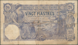 French Indochina / Französisch Indochina: 20 Piastres 1917 P. 38b, Used With Strong Vertical And Hor - Indocina