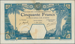 French West Africa / Französisch Westafrika: 50 Francs 1924 GRAND-BASSAM P. 9Db, Only Light Folds, A - États D'Afrique De L'Ouest