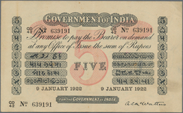 India / Indien: Government Of India 5 Rupees 1922 P. A6 In Exceptional Condition, 2 Usual Pinholes A - Inde