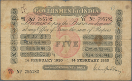 India / Indien: Government Of India 5 Rupees 1920 P. A6, Used With Several Folds And Stain In Paper, - Inde