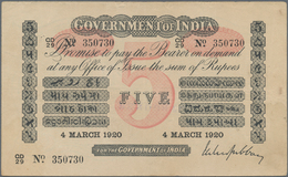 India / Indien: 5 Rupees March 4th 1920, P.A6 In VF Rare! - India