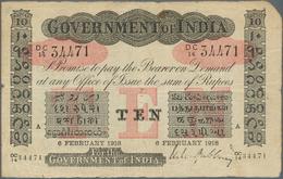 India / Indien: Government Of India 10 Rupees 1918, Rare ALLAHABAD Issue, Used With Folds And Crease - Inde