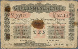 India / Indien: Government Of India 10 Rupees 1912 LAHORE Issue P. A10, Stronger Used With Large Sta - Inde