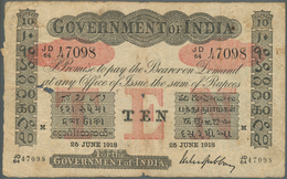 India / Indien: Governtment Of India 10 Rupees 1918 MADRAS Issue P. A10, Used With Folds, Light Stai - Inde