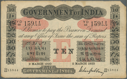 India / Indien: Government Of India 10 Rupees 1920 P. A10, Vertically And Horizontally Folded, No Ho - Inde