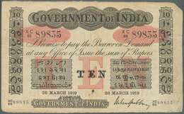 India / Indien: Government Of India 10 Rupees 1919 P. A10, Used With Light Handling, One Small Hole - India