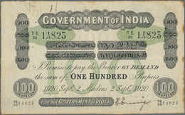 India / Indien: Rare Government Of India 100 Rupees 1920 P. A17, Used With Folds And Light Stain At - Inde