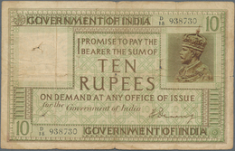 India / Indien: 10 Rupees ND(1917-30) P. 6, Used With Stronger Folds, Hole At Upper Left, Light Stai - Inde