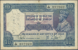 India / Indien: Set Of Notes 10 Rupees ND(1917-30) P. 7b, Sign. Taylor, Both Notes Used, With Folds, - India