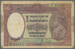 India / Indien: 50 Rupees ND(1930) LAHORE, Sign. Taylor, P. 9, Used With Very Strong Folds, Stained - Inde