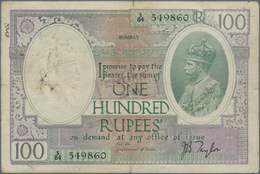 India / Indien: 100 Rupees ND(1917-30) Sign. Taylor, BOMBAY Issue P. 10b, Used With Very Strong Hori - Inde