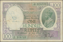 India / Indien: 100 Rupees ND(1917-30) Sign. Taylor, MADRAS Issue P. 10q, Used With Vertical And Hor - Inde