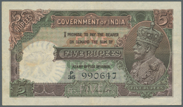 India / Indien: 5 Rupees ND P. 15a, Portrait KGV, Sign. Taylor, Used With Light Folds But Still Cris - India