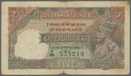 India / Indien: 5 Rupees ND P. 15b, Potrait KGV, Sign Kelly, Used With Several Folds And Creases, Li - Inde