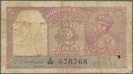 India / Indien: 2 Rupees ND P. 17b, Portrait KGVI Sign. CD, Used With Folds And Stain In Paper, Pinh - Inde