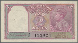 India / Indien: 2 Rupees ND P. 17b, Portrait KGVI Sign. Taylor, One Usual Pinhole At Left, No Folds, - India