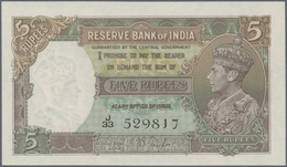 India / Indien: 5 Rupees ND P. 18, Portrait KGV, With Usual 2 Pinholes At Left, Otherwise Perfect Co - India
