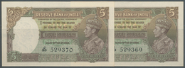 India / Indien: Set Of 2 Consecutive Serial Number 5 Rupees ND P. 18a Portrait KGVI, With Usual Pinh - Inde