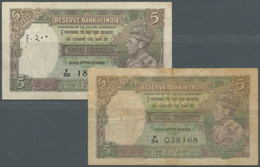 India / Indien: Set Of 2 Notes 5 Rupees P. 18a, B, Both Used With Folds And Stains In Paper, Usual P - India