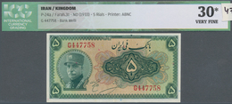 Iran: 5 Rials ND(1933) P. 24a, S/N #644758, With Center Fold And Handling In Paper, Additional Verti - Irán