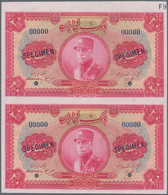 Iran: Uncut Pair Of The 20 Rials SH1313 (1933-34) SPECIMEN, P.26as With Diagonal Overprint "Specimen - Irán