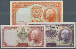 Iran: Set Of 3 Notes Containing 5 Rials 1938 P. 32Aa (aUNC), 10 Rials 1942 P. 33Ad (UNC) And 20 Rial - Iran