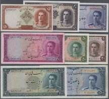 Iran: Set Of 8 Notes Containing 5 And 10 Rials 1944 P. 39, 40 (UNC And AUNC), 10 And 20 Rials 1948 P - Iran