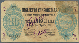 Italy / Italien: Rare Contemporary Forgery Of Biglietto Consorziale 10 Lire 1874 P. 5(f), Marked Sev - Autres & Non Classés