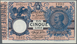 Italy / Italien: Rare Pair Of 2 CONSECUTIVE Banknotes 5 Lire 1904 P. 23c, S/N #010212 & #010211, Ser - Autres & Non Classés