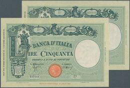 Italy / Italien: Rare Set Of 2 CONSECUTIVE Notes Of 50 Lire 1943 P. 64, S/N #I7030444 & #I7030443, B - Andere & Zonder Classificatie