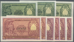 Italy / Italien: Set Of 10 Pcs Containing 3x 50 Lire 1951 P. 91 (pressed VF & XF) And 7x 100 Lire 19 - Sonstige & Ohne Zuordnung