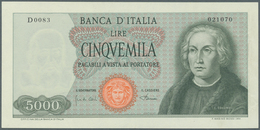 Italy / Italien: 5000 Lire 1968 P. 98b With Only A Very Light Center Bend, No Holes Or Tears, Origin - Sonstige & Ohne Zuordnung