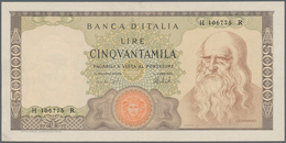Italy / Italien: 50.000 Lire 1974 P. 99c Leonardo Da Vinci, S/N #H106775r, Used With Some Light Vert - Sonstige & Ohne Zuordnung