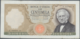 Italy / Italien: 100.000 Lire 1970 P. 100b Manzoni, S/N V000507N, A Bit Stronger Vertical Folds In P - Sonstige & Ohne Zuordnung