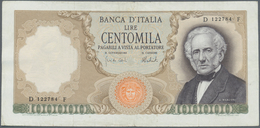 Italy / Italien: 100.000 Lire 1974 P. 100c Manzoni, S/N D122784F, Several Folds In Paper, Pressed, M - Sonstige & Ohne Zuordnung