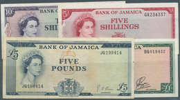 Jamaica: Set With 4 Banknotes Of The 1961 Series Containing 5 And 10 Shillings, 1 And 5 Pounds ND(19 - Giamaica