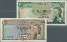 Jersey: Pair With 10 Shillings And 1 Pound ND(1963), P.7, 8a. 10 Shillings In AUNC Condition With A - Altri & Non Classificati