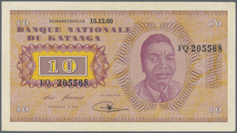 Katanga: 10 Francs 15.12.1960 P. 5, S/N FQ205568, Light Center Fold, Light Dints In Paper, No Holes - Altri – Africa